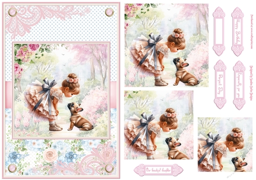 Summer day girl with French Bulldog puppy Topper