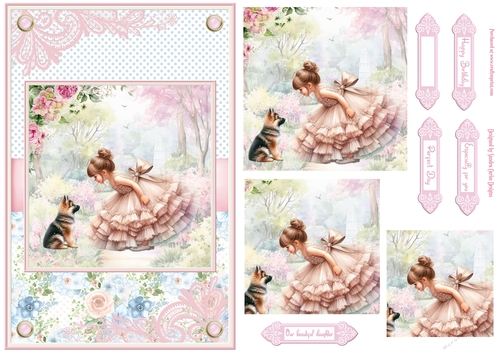Summer day girl with German Shepherd puppy Topper