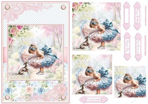 Summer day girl with Greyhound puppy Topper