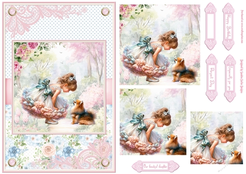 Summer day girl with Pomeranian puppy Topper