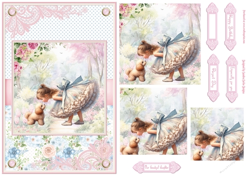 Summer day girl with Poodle puppy Topper