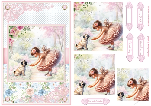 Summer day girl with Pug puppy Topper