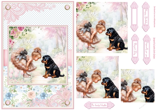 Summer day girl with Rottweiler puppy Topper