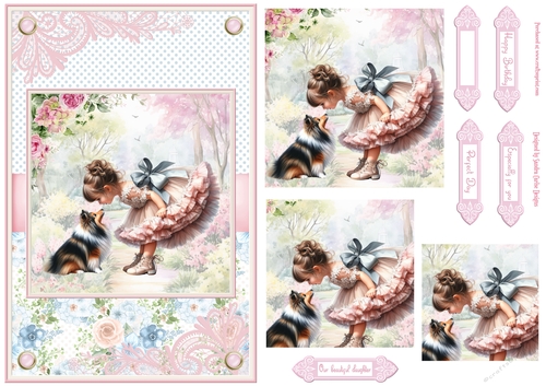 Summer day girl with Shetland Sheepdog puppy Topper