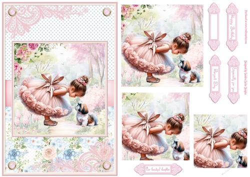 Summer day girl with Shih Tzu puppy Topper
