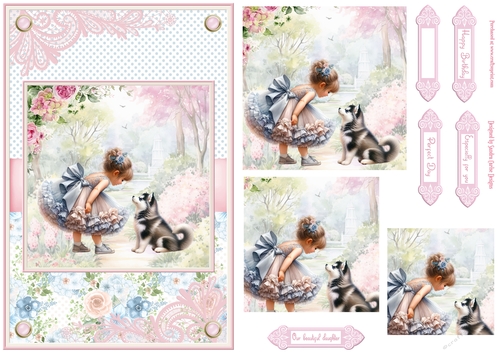 Summer day girl with Siberian Husky puppy Topper