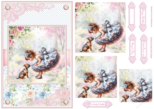 Summer day girl with Staffordshire Bull Terrier puppy Topper