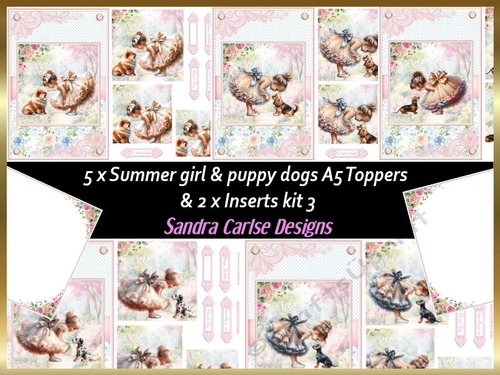 Summer day girl 5 x puppy dog topper sheets with inserts kit 3