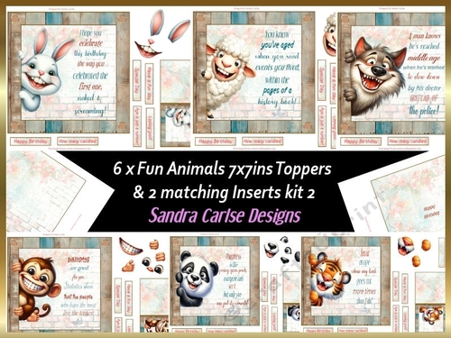 Funny Animals 6 x 7x7ins toppers & inserts kit 2