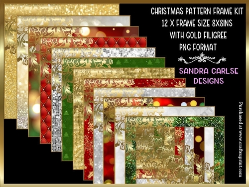 Christmas Pattern 8x8ins Frames kit gold filigree