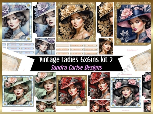 Vintage Ladies 6x6ins card front kit 2