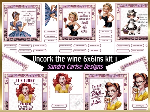 Humorous uncork the wine 5 x Topper sheets & Inserts x 2 kit 1