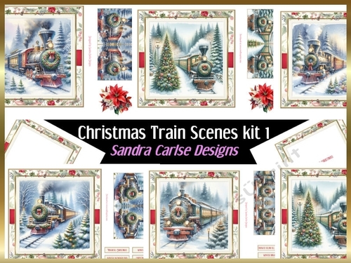 Christmas Scenic Trains 7x7ins topper sheets x 6 with Inserts kit 1