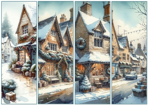 Christmas Village Scene 4 x bookmarks 1
