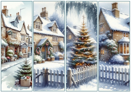 Christmas Village Scene 4 x bookmarks 2
