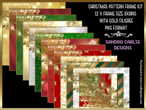 Christmas 8x8ins Frames kit with gold filigree