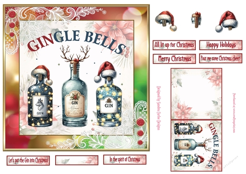 Christmas gingle bells 7x7ins topper