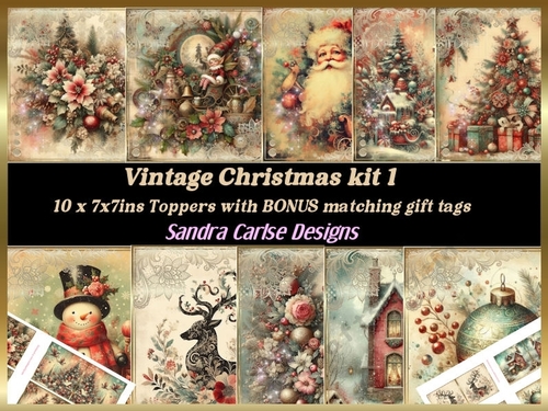 Vintage Christmas 10 sheets & matching gift tags kit 1