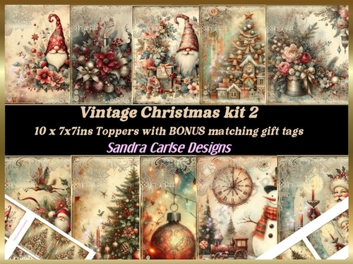 Vintage Christmas 10 sheets & matching gift tags kit 2