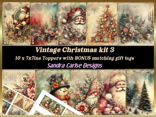Vintage Christmas 10 sheets & matching gift tags kit 3