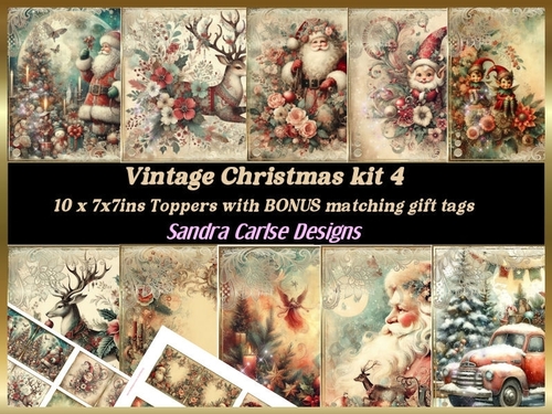 Vintage Christmas 10 sheets & matching gift tags kit 4