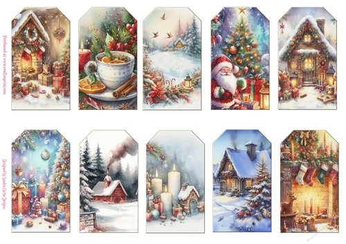 Christmas Vintage Scene 10 x gift tags 