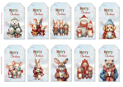 Merry Christmas Snowy Scene 10 x gift tags 