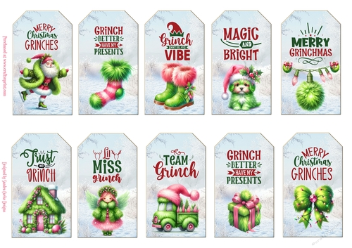 Grinch Christmas 10 x gift tags