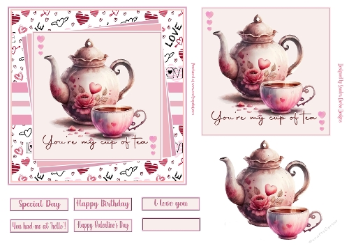 Youre my cup of tea 6x6ins decoupage Valentine/love topper 