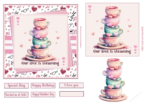 Our love is steaming 6x6ins decoupage Valentine/love topper 