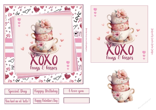 Hugs & kisses 6x6ins decoupage Valentine/love topper 