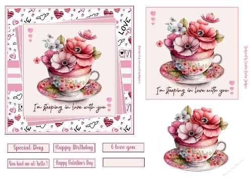 Im steeping in love with you 6x6ins decoupage Valentine/love topper 