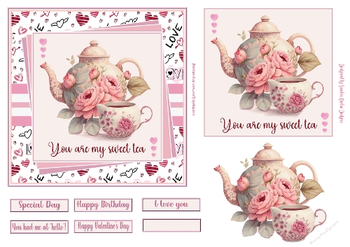 You are my sweet tea 6x6ins decoupage Valentine/love topper 