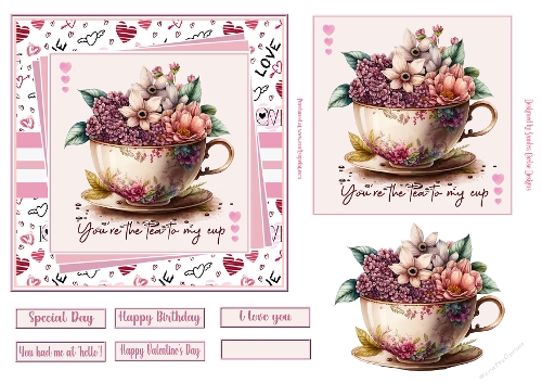 Valentines Day flowers 6x6ins topper