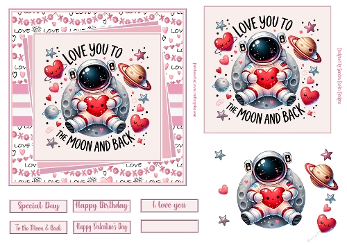 Valentines Day I love you to the Moon & Back 6x6ins decoupage topper