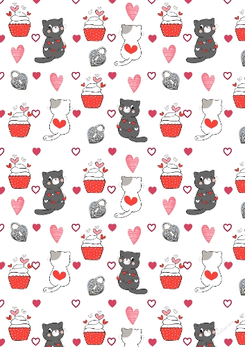 Cute Cats Love/Romance A4 backing paper 27