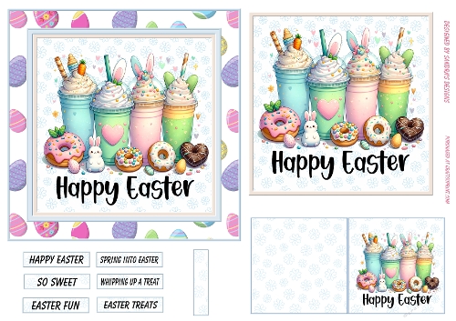 Cute Easter treats 6x6ins card front with matching gift tag 