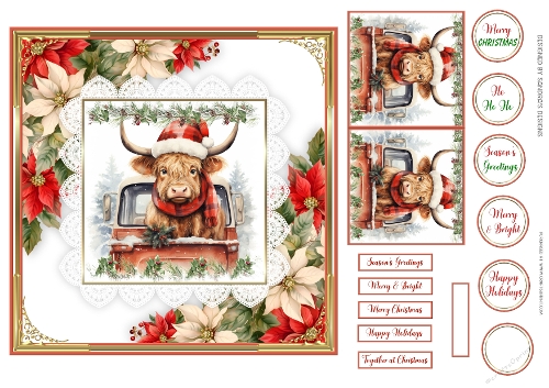 Christmas Scene 7x7ins Poinsettia card front 1