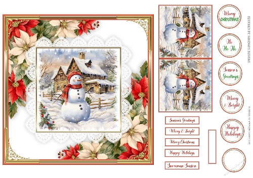 Christmas Snowman Scene 7x7ins card front 2
