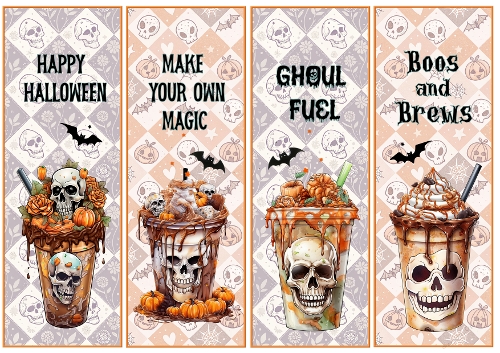 Spooky Halloween Coffee  4 x bookmarks 1