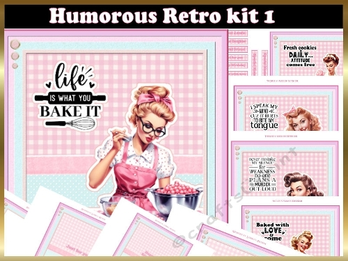 Humorous Retro 5 x 7x7ins Topper kit 1 with matching Inserts