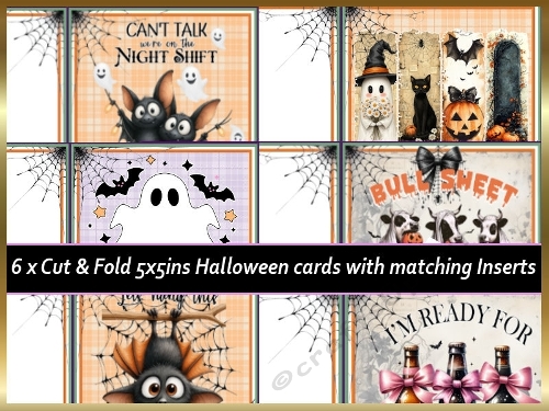 Halloween 6x Cut & Fold 5x5ins cards with matching inserts