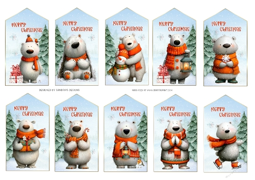 Christmas Polar Bear x 10 gift tags sheet 1