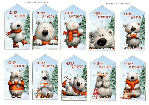 Christmas Polar Bear x 10 gift tags sheet 2