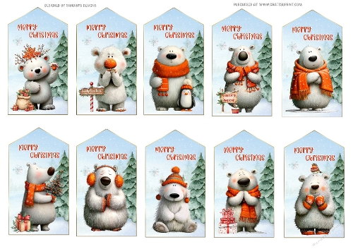 Christmas Polar Bear x 10 gift tags sheet 3