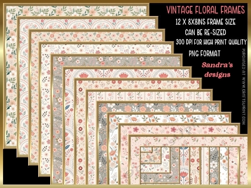 Vintage floral print pattern 12 x 8x8ins Frames kit