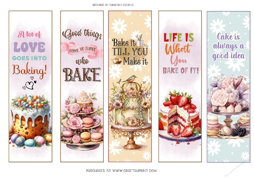 Yummy cakes 2x7ins printable bookmarks x 5