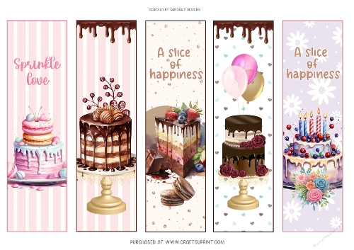 Yummy cakes 2x7ins printable bookmarks x 5