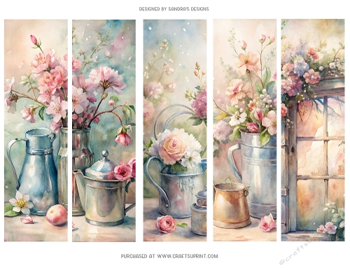 Pretty floral 2x7ins printable bookmarks x 5