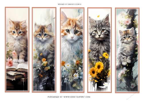 So cute cat 2x7ins printable bookmarks x 5 sheet 1